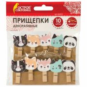Прищепки декоративные «Забавные животные», 10 штук, 3,5 см, ассорти, со шпагатом, ОСТРОВ СОКРОВИЩ, 662672