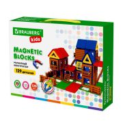 Магнитный конструктор MEGA MAGNETIC BUILD BLOCKS-129 «Построй дом», 129 деталей, BRAUBERG KIDS, 663850
