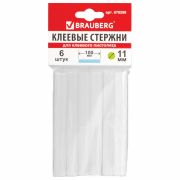 Клеевые стержни, диаметр 11 мм, длина 100 мм, белые, комплект 6 штук, BRAUBERG, европодвес, 670298