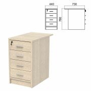Тумба приставная «Арго», 440х730х760 мм, 4 ящика, замок, ясень шимо (КОМПЛЕКТ)
