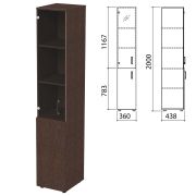 Шкаф закрытый со стеклом «Приоритет», 360х438х2000 мм, 4 полки, венге (КОМПЛЕКТ)