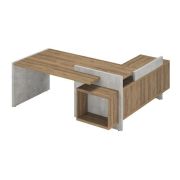 Стол руководителя WOOD&STONE левый 200х179 см, Дуб Чарльстон, Бетон Чикаго