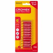 Батарейки солевые «мизинчиковые» КОМПЛЕКТ 10+1 шт., CROMEX (КРОМЕКС) Super Heavy Duty, AAA (R03, 24A), блистер, 456257