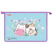 Папка для тетрадей ПИФАГОР А4, 1 отделение, картон/пластик, на молнии, «Cat friends», 272127
