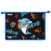 Папка для тетрадей ПИФАГОР А4, 1 отделение, картон/пластик, на молнии, «Angry shark», 272129
