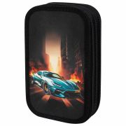 Пенал ЮНЛАНДИЯ, 3 отделения, картон с эффектом soft-touch, 19х11 см, «Fire car», 272267