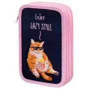 Пенал ПИФАГОР, 3 отделения, ламинированный картон, 19х11 см, «Lazy cat», 272252