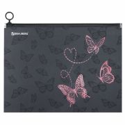 Папка для тетрадей BRAUBERG А4, 1 отделение, пластик, на zip-lock-молнии, «Neon butterflies», 272103