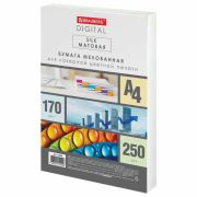Бумага BRAUBERG DIGITAL SILK мелованная, матовая, А4, 170 г/м, 250 л., для полноцветной лазерной печати,130% (CIE), 116398