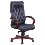 Стул руководителя Everprof Monaco Wood Кожаный Черный