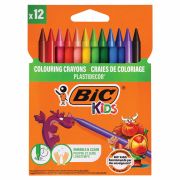 Мелки пластиковые BIC «Plastidecor», 12 цветов, ультрапрочные, круглые, картонная упаковка, подвес, 945764