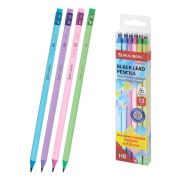 Набор карандашей чернографитных с ластиком BRAUBERG «PASTEL» 12 шт., HB, 181997