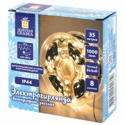 Электрогирлянда-нить уличная «Роса» IP44, 35 м, 1000 LED, теплый белый, 220V, контроллер, ЗОЛОТАЯ СКАЗКА, 591359