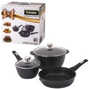 Набор посуды (сковорода 26 см, кастрюля 5 л, ковш 1,7 л, 2 съемных ручки, 2 крышки), МЕЧТА «Гранит Black», 001802