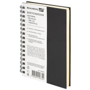 Скетчбук, слоновая кость 140 г/м2 130х210 мм, 80 л., КОЖЗАМ, гребень, BRAUBERG ART CLASSIC, черный, 116475