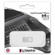 Флеш-диск 64 GB, KINGSTON DataTraveler Micro USB 3.2, металлический корпус, серебристый, DTMC3G2/64GB
