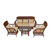 Комплект для отдыха ANDREA (диван + 2 кресла + журн. столик со стеклом + подушки) Pecan Washed (античн. орех), Ткань рубчик, цвет кремовый
