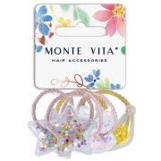 Резинки для волос НАБОР 6 шт., 0,3х14 см, с шармиками, разные цвета, MONTE VITA (МОНТЕ ВИТА), 457068
