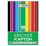 Картон цветной А4 МЕЛОВАННЫЙ, 10 листов, 10 цветов, с европодвесом, HATBER, 195х280 мм, «Creative Set», 088626, 10Кц4_05930