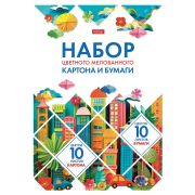 Набор картона и бумаги A4, мелованные 20 л. (10 цветов + 10 цветов) в папке, HATBER, 200х290 мм, «Мозаика», 088569, 20НКБ4_32441