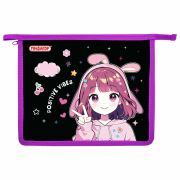 Папка для тетрадей ПИФАГОР А5, 1 отделение, пластик, на молнии, «Anime sign», 273328