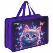 Папка на молнии с ручками BRAUBERG KIDS А4, 1 отделение, пластик, 100 мм, «Curious cat», 273376
