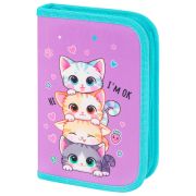 Пенал BRAUBERG, 1 отделение, 1 откидная планка, полиэстер, 21х14 см, «Funny kittens», 273523
