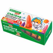 Восковые мелки фигурные BRAUBERG KIDS «РАКЕТА», НАБОР 12 цветов + НАКЛЕЙКИ В ПОДАРОК, 273082