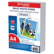 Фотобумага глянцевая, А4, 230 г/м2, односторонняя, 100 листов, ПАКЕТ, BRAUBERG ORIGINAL 364421