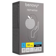 Перчатки нитриловые смотровые 50 пар (100 штук), размер 8-9, L (большой), черные, BENOVY Nitrile Chlorinated, М