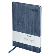Еженедельник датированный 2026 БОЛЬШОЙ ФОРМАТ 210х297 мм, А4 BRAUBERG «Wood», под кожу, синий, 117158