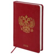 Ежедневник датированный 2026 А5 138х213 мм, BRAUBERG «State», под кожу, красный, 117414