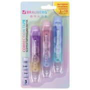 Корректирующая лента двусторонняя BRAUBERG «GRADE PASTEL», 5 мм x 10 м, КОМПЛЕКТ 3 штук, 273026