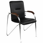 Кресло для приемных и переговорных «Samba», деревянные накладки, хромированный каркас, кожзам черный