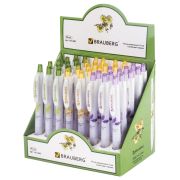 Ручка шариковая автоматическая с грипом BRAUBERG «Herb Time», СИНЯЯ, корпус ассорти, узел 0,7 мм, линия письма 0,35 мм, 141286