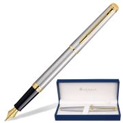 Ручка подарочная перьевая WATERMAN «Hemisphere Stainless Steel GT», серебристый корпус, позолоченные детали, синяя, S0920310