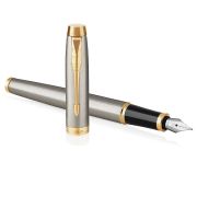 Ручка перьевая PARKER «IM Core Brushed Metal GT», серебристый матовый лак, позолота, синяя, 1931649