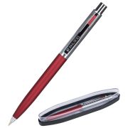 Ручка подарочная шариковая BRAUBERG «Cornetto», СИНЯЯ, корпус серебристый с бордовым, линия письма 0,5 мм, 143492