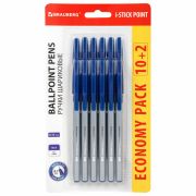 Ручки шариковые с грипом BRAUBERG «i-STICK POINT», НАБОР 10+2 ШТ., СИНИЕ, линия письма 0,35 мм, блистер,144025