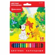 Карандаши цветные BRAUBERG «My lovely dogs», 18 цветов, шестигранные, грифель 3 мм, натуральное дерево, 180546