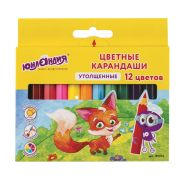 Карандаши цветные утолщенные ЮНЛАНДИЯ «МАЛЫШИ-КАРАНДАШИ», 12 цветов, укороченные, шестигранные, грифель 5 мм, натуральное дерево, 181376
