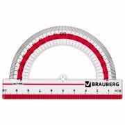 Транспортир 10 см, 180 градусов, пластиковый, BRAUBERG «Crystal», прозрачный, с выделенной шкалой, подвес, 210292