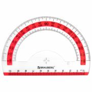 Транспортир 10 см BRAUBERG «FRESH ZONE», 180 градусов, пластик, прозрачный, красная шкала, 210760