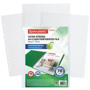 Папки-файлы перфорированные А4 BRAUBERG «EXTRA 700», КОМПЛЕКТ 50 шт., гладкие, ПЛОТНЫЕ, 70 мкм, 229668