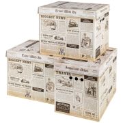 Короб для хранения из микрогофрокартона 380х280х315 мм, КОМПЛЕКТ 3 ШТ., BRAUBERG HOME «Газета», 271822