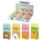 Ластик FUNSTER (ФАНСТЕР) «ANIMALS», 50х24х10 мм, прямоугольный, картонный держатель, экологичный ПВХ, ассорти, 272730