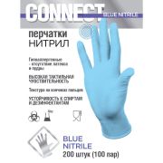 Перчатки нитриловые смотровые 100 пар (200 штук), размер 7-8, М (средний), голубые, CONNECT, CON-N2-INT-02