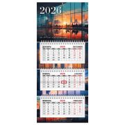 Календарь квартальный 2026 г., 3 блока, 3 гребня, бегунок, мелованная бумага, BRAUBERG EXTRA MINI, «Мегаполис», 116834