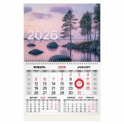 Календарь квартальный 2026 г., 1 блок, 1 гребень, магнитный курсор, мелованная бумага, BRAUBERG, «Озеро», 116916