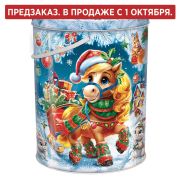 Подарок новогодний «НОВОГОДНИЙ КУРЬЕР»,1000 г, НАБОР конфет, жестяная туба с ручкой, МОСУПАК